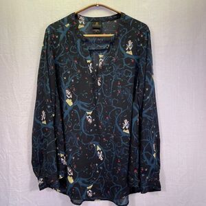 Disney Princess Black Blue Snow White Enchanted Forest Georgette Blouse Size 0